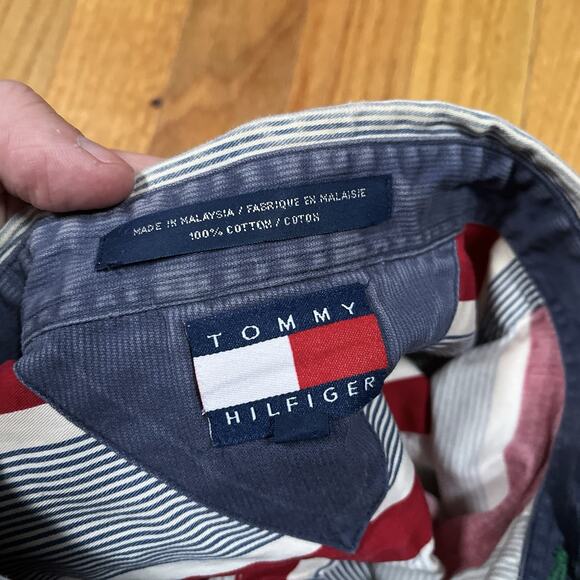 Vintage Tommy Hilfiger Button Up Shirt Large Striped Fade Grunge Distressed - Picture 4 of 11